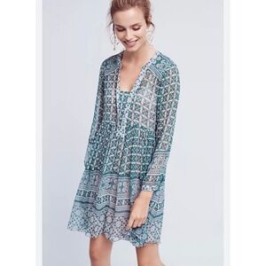 Maeve Anthropologie Sheer Ruffle Dress Bohemian Festival Indie Western Boho Chic